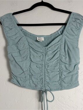 Japna Women's Small Ruched/Cinch Front Crop Top Drawstring Smocked Back